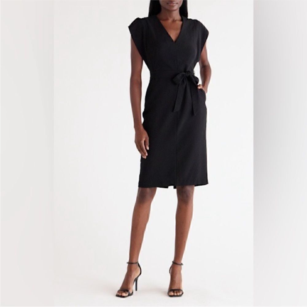 Eliza J NWT Midi Ruffle Sleeve Sheath Dress Black Sz 4